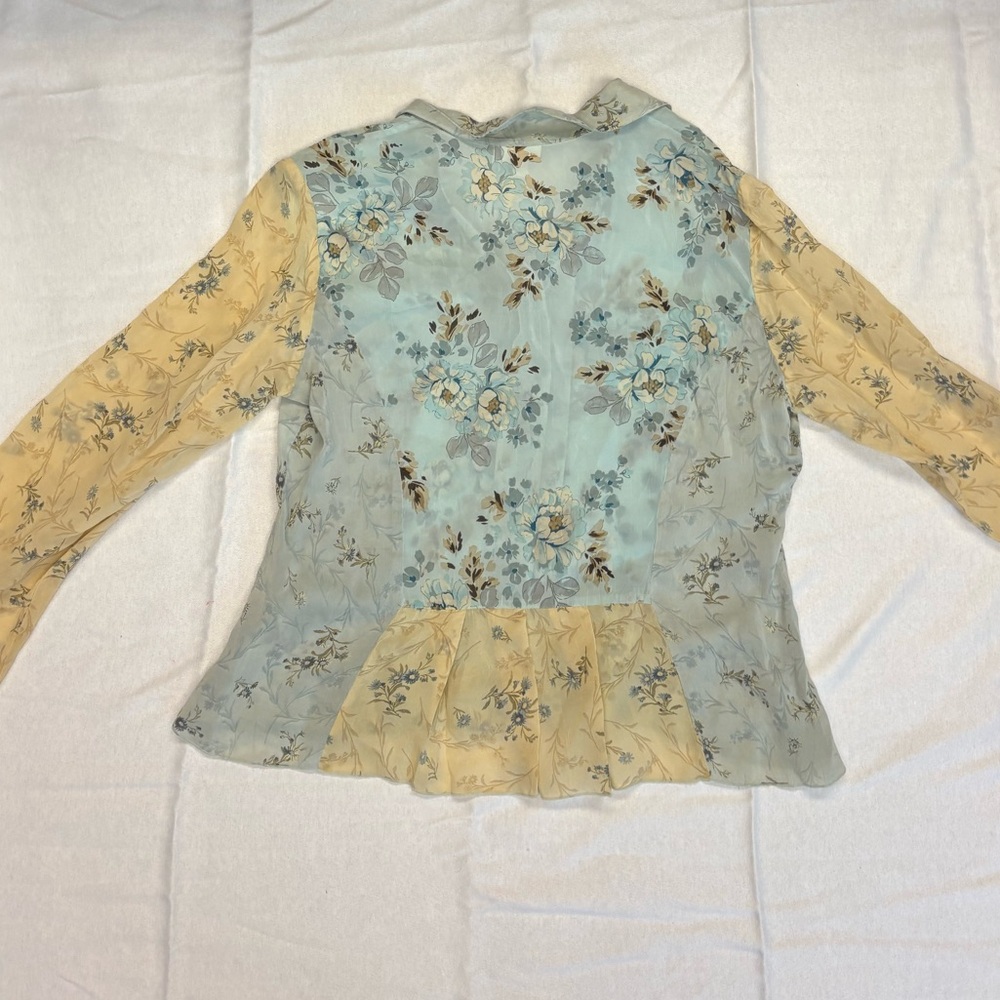 J. Jill Floral Sheer Blouse in Pale Blue and Light Yellow - Picture 4 of 5